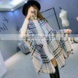 New Fashion Fringed Checked Plaid Acrylic Lady Poncho Shawl thumbnail-1