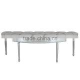 French Style Fabric Ottoman Button Wooden Frame Half Round Ottoman thumbnail-1