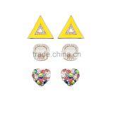 Big Colorful Crystal Heart Shape Stud Square Milky Stone Enamel Triangle Huge Earring Set thumbnail-1