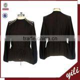2016 women wear beaded shoulder chiffon long sleeve blouse tops blouse with waistband
