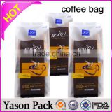 YASON aluminum foil coffee bag with tin-tie&one way valve glossy/ matte side gusset coffee bag with valve 200g quad coffee bags