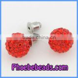 Wholesale Red Bling Bling Crystal Rhinestone Ball Earrings Stud 10mm Shamballa Silver Plated Jewelry Fashion Women SCE001