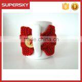 V-165 Modern Red Cable Hand Knitted Sleeve Cosy Cup Mug Sweater/button Sweater/cup Accessory thumbnail-2