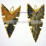 Bulk Arrowhead Pendants : Fancy Jasper Electroplated Nodge Arrowhead Pendants - 03