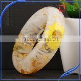 ZHIYA 2016 Series Fashion Clear Resin Bangle cloud effect with Real Dried Yellow chrysanthemum Flowers Gold foil