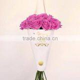 High Quality Conic Shape Cardboard Flower Packaging Box With Ribbon Handle