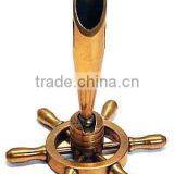 Brass Pen Holder With Ship Wheel, Ship Wheel Pen Holder, Fancy Pen Holder, Handmade Pen Holder, Personalized Pen Holder thumbnail-1
