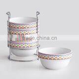 4pcs Stackable Ceramic Bowl With Iron Rack & Decal Printing,cups thumbnail-5