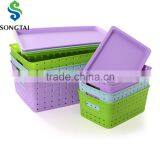 Plastic pp Rattan Style Hollow-out Basket With Lid & Handle thumbnail-1