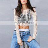 OEM/ODM Fishnet Shirt Women Long Sleeve Mesh Top Fishnet Tops Crop T Shirt Mesh Shirts thumbnail-2