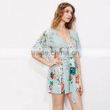 Rayon Floral Print Ladies Romper, Deep V-neck Sexy Half Sleeves Romper thumbnail-3