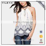 Retro Pattern Printed Elegant White Women Tank Top With Back Keyhole thumbnail-1