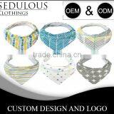 Wholesale High Quality Custom Absorbent Printed Soft 100% Organic Cotton Infant Triangle Drool Bandana Baby Bibs thumbnail-2