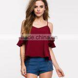 Women's Autumn/summer V Neck Loose Sweet Halter Chiffon Top Shirt thumbnail-1
