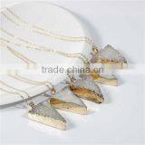 New Fashion Natural Quartz Crystal Druzy /Drusy Necklace Link Cable Chain Gold Plated White Triangle Pendant 52cm Long thumbnail-3