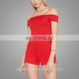 Red Slim Short Dress Off Shoulder Romper With Zipper thumbnail-2