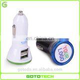 Car Dual Usb Charger With Your LOGO and LED Ring, Micro Universal Dual Usb Car Charger