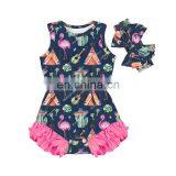 Оптовая новая мягкая комбинезонка для новорожденных девочек с темно-цветным рисунком фламинго и рукавами-воротниками thumbnail-1