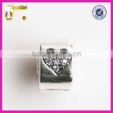 Heart Charm With Clear Stone 925 Sterling Silver Clasp Stopper Beads thumbnail-2