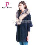 Autumn and Winter Length Seven Points Women Coat With Silver Fox Fur Collar Cashmere Overcoat thumbnail-2