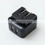 dual 2 port wall charger 2.4a US foldable plug with CE,UL,GS,BS,SAA,PSE approval Efficiency Level VI