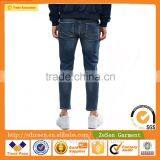 Men Custom Apparel Skinny Cropped Jeans Ripped Denim Pants With Extreme Rips In Blue Wash thumbnail-3