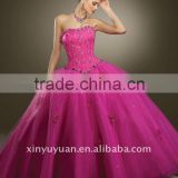 new style beauty wholesale custom strapless sleeveless pink beaded wedding dress ball gown quinceanera dresses MRQ-088