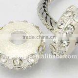 Alloy Rhinestone Beads, Enamel, Silver Metal Color, Rondelle, White, about 14x6.5mm, hole: 5mm(ALRI-B003-7)