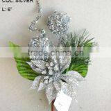 2014 New Artificial Christmas Silver Flower Pick 6" Artificial Poinsettia Flower With Berries thumbnail-1