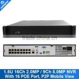 16 Channel POE NVR 1.5U Casing 2.0MP/9CH 5MP NVR With 16Port POE Power For 3MP/1080P POE IP Camera Video Recorder