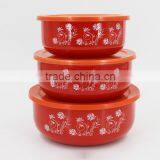 5Pcs Flower Decal Printed Enamel Salad Mixing Bowl Set Food Storage Container thumbnail-4
