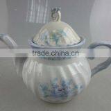 Stock White Porcelain Teapot With Blue Decal Design thumbnail-1