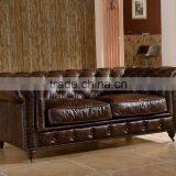 Classical Vintage Leather Chesterfield Sofa With Tufting Armrest thumbnail-3