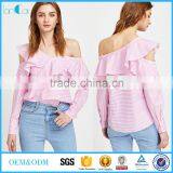 2017 New Blouse Neck Designs Pink Stripe Women Shirt LC8294 thumbnail-1