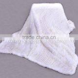 CX-D-95 European Fashion White Knitted Real Rex Rabbit Fur Blanket Area Rug For Living Room thumbnail-1
