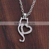 Unique Design Brass Cubic Zirconia Black&White Cat Heart Shape Pendant Couple Necklace thumbnail-6