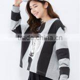 Female Money Hemp Grey Chest Loose Version Printing Round Collar Fleece Wide Set of Head Vertical Bar thumbnail-4