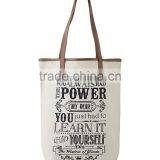 High Quality Reusable Canvas Shopping Bag With pu Leather Handles thumbnail-3