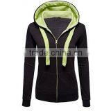 Womens Trendy Plain Hoodie Hooded Zip Zipper Black&green thumbnail-1