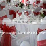 Polyester Banquet Chair Cover for Wedding Round Top Banquet Chair Cover With Red Organza Sash