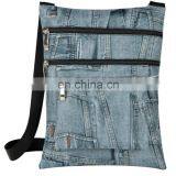 Blue Three Pocket Zipper Cheap Denim Passport Bag thumbnail-3