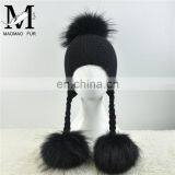Brand Cute Baby Crochet Hats and Caps With Two Real Raccoon Fur Balls Top Color Matching Hat thumbnail-6