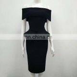 Women Sexy Off The Shoulder Ruffle Slim Fit Bodycon Cocktail Party Midi Dress thumbnail-5