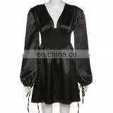 LAITE D2180 Ins Hot Sales Autumn&winter V-neck Fashion Retro Bodycon Women Casual Dresses A-line Sexy Dresses thumbnail-5