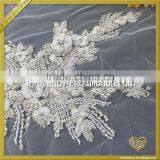 Lace Base Sew On Rhinestone Pearl Beaded Appliques Bridal Wedding Dress Appliques FHA-058 thumbnail-2