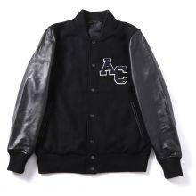 HOT SALE 2021 NEW FASHION MEN'S WOOL/POLYESTER MELTON BASEBALL GENUINE LEATHER  JACKET