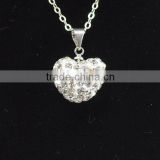 2015 love gift Shamballa Necklace Wholesale Heart Shape New Arrival White Crystal Clay Shamballa With Silver Chains Necklace