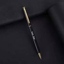 Slim Hotel Custom Pens Skinny Metal Twist Action Ballpoint Pen With Silver Accents Logo By Blue Rose Promotion thumbnail-3