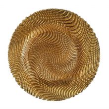 Round Shaped Glass Under Charger Plate With Gold Colored Decoration