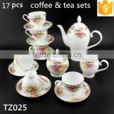 200ml Cup and 1000ml Pot 17PCS with golden flower elengant ceramic bone china tea set